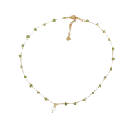 Colgante acero baño oro olivinas y perla